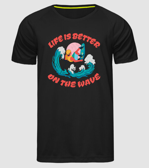Wakeboard - Life is better on the wave model negru pe tricou