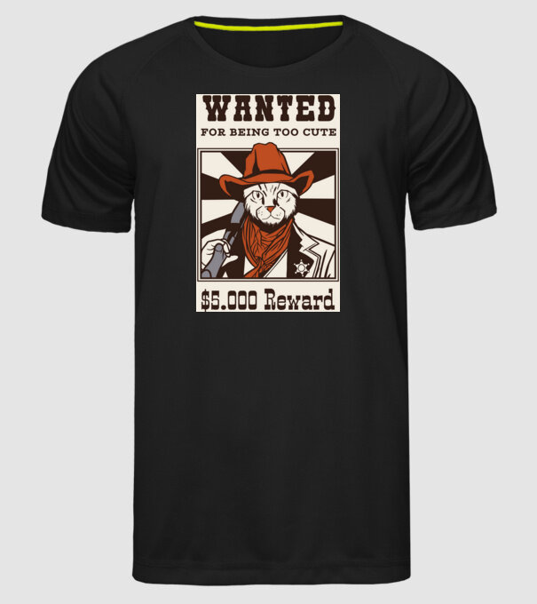 Wanted for being too cute Cowboy cu pisică model negru pe tricou