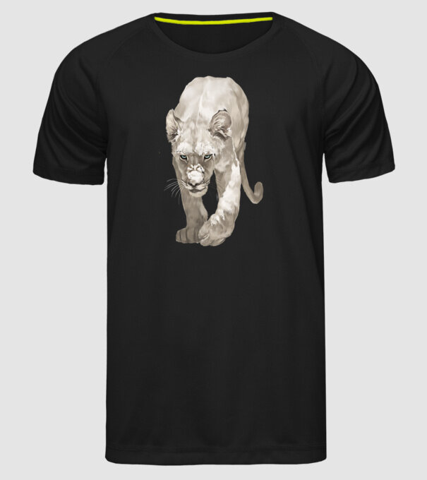 white lion model negru pe tricou