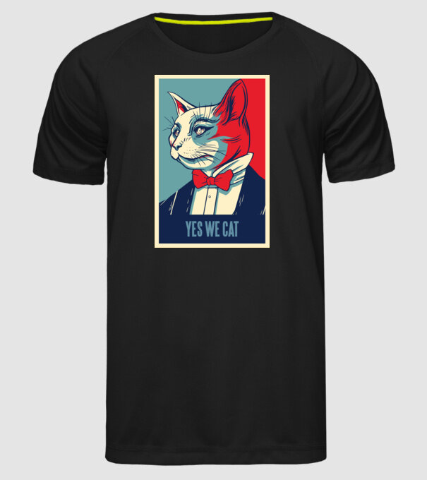 Yes We Cat poster cu pisică model negru pe tricou