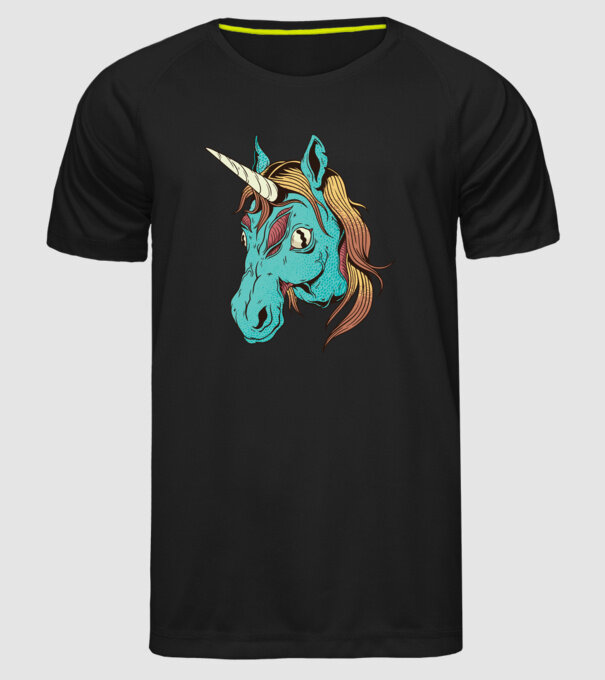 Unicorn Zombie model negru pe tricou