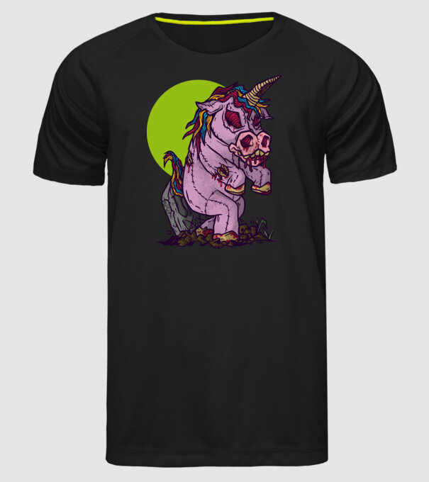 Zombie unicorn model negru pe tricou