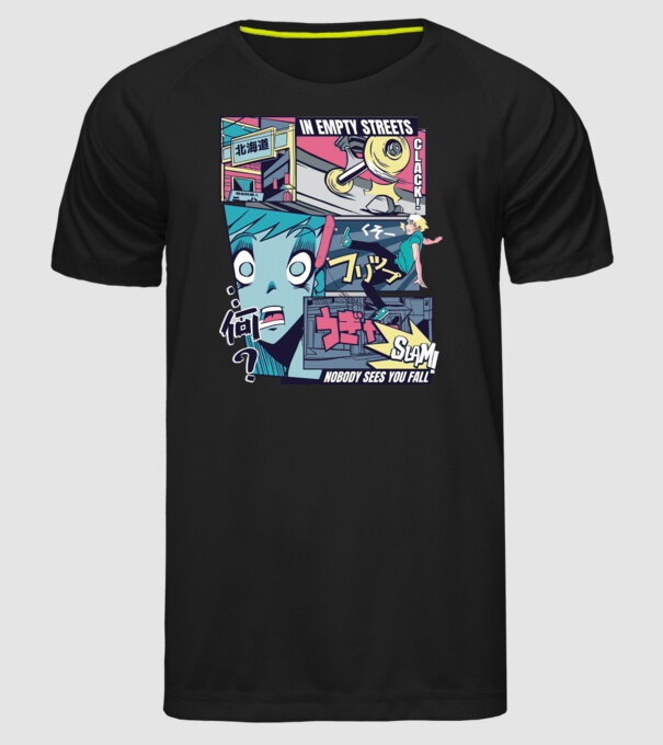 Anime Vaporwave Benzi desenate Skateboard model negru pe tricou
