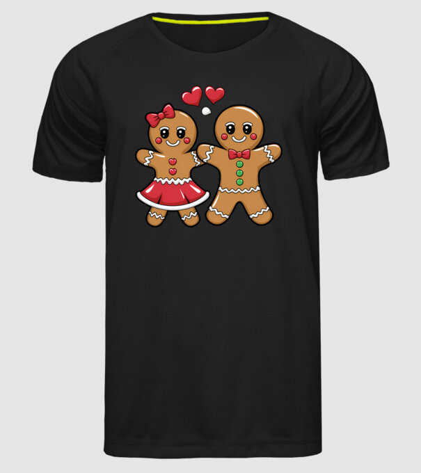 cuplu de turtă dulce în dragoste model negru pe tricou