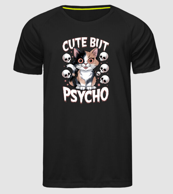 Cute, but Psycho pisică Negru model negru pe tricou
