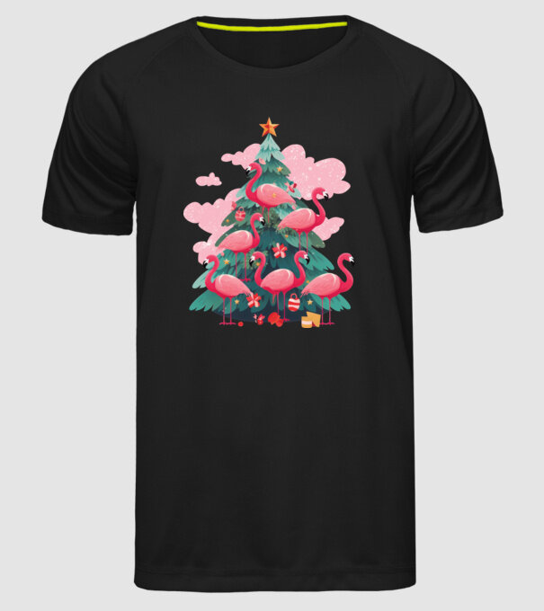 flamingo pom de Crăciun model negru pe tricou
