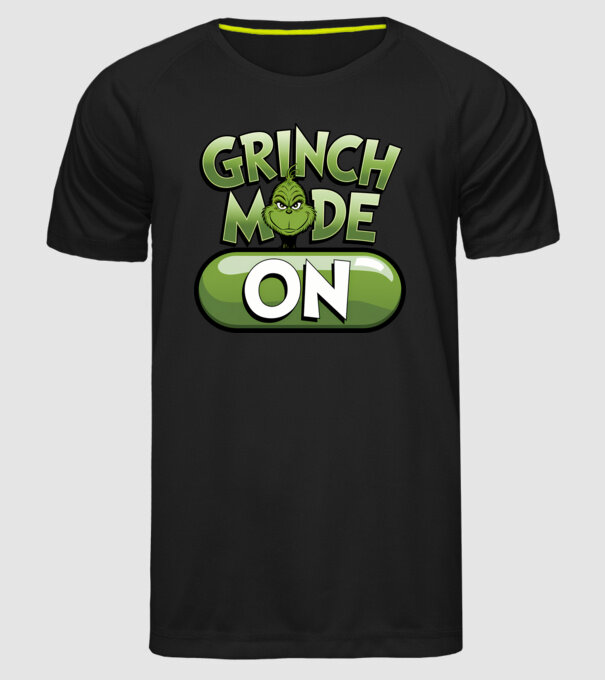 Grinch mode ON model negru pe tricou