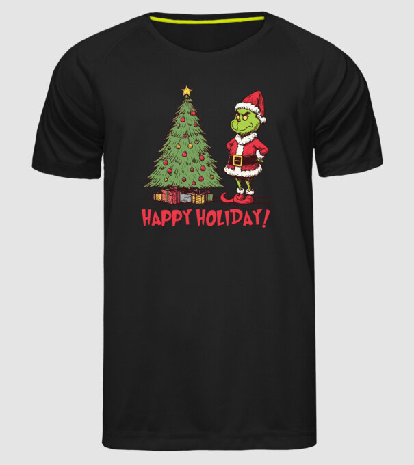 Happy Holiday Grinch model negru pe tricou