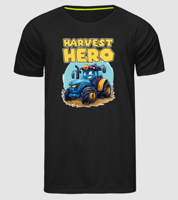 Harvest Hero Tractor model negru pe tricou