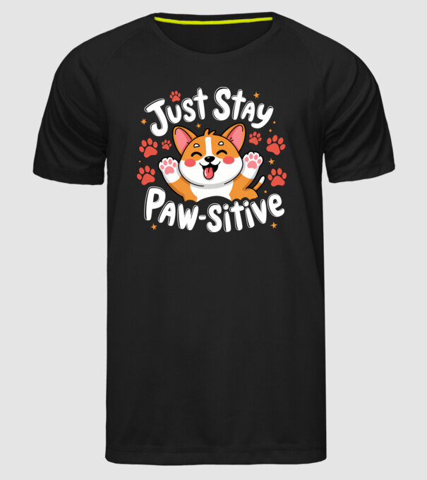 Just Stay Paw-sitive Negru model negru pe tricou