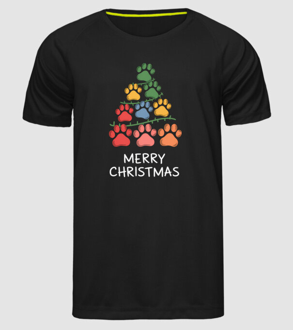 Merry Christmas Paws Negru model negru pe tricou