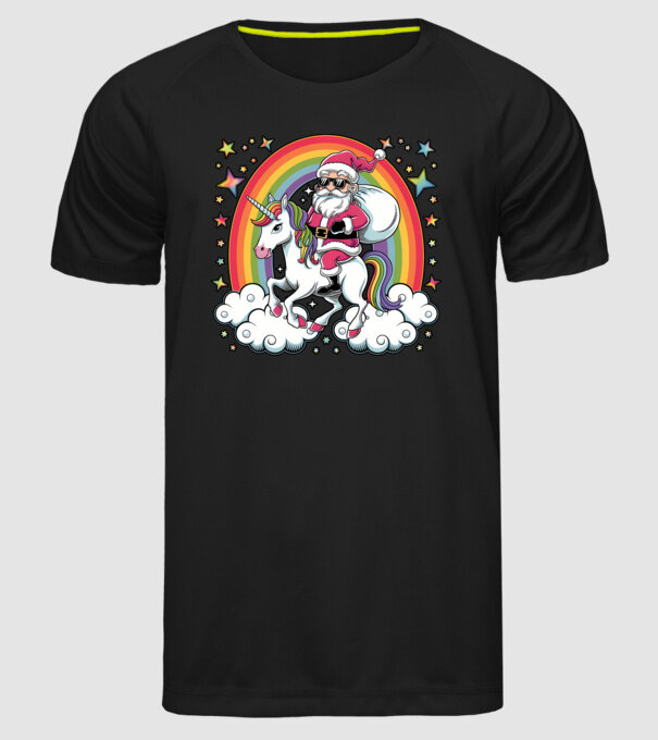 Moș Crăciun cool pe un unicorn model negru pe tricou