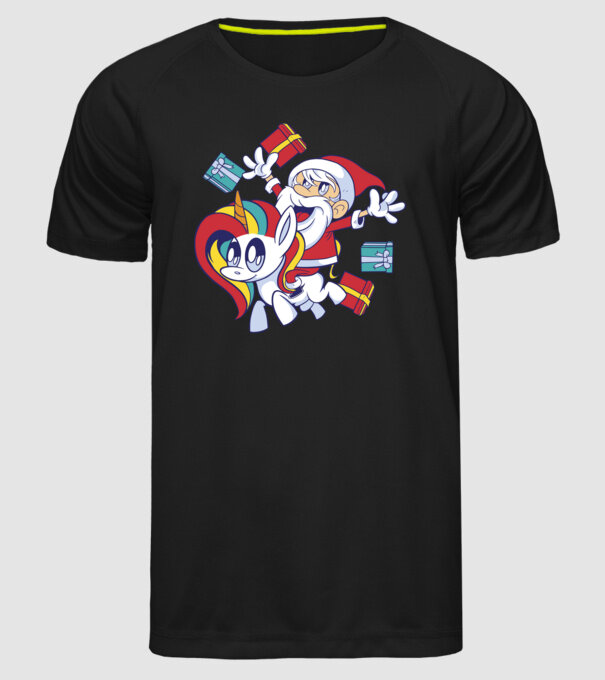 Moș Crăciun pe un unicorn model negru pe tricou