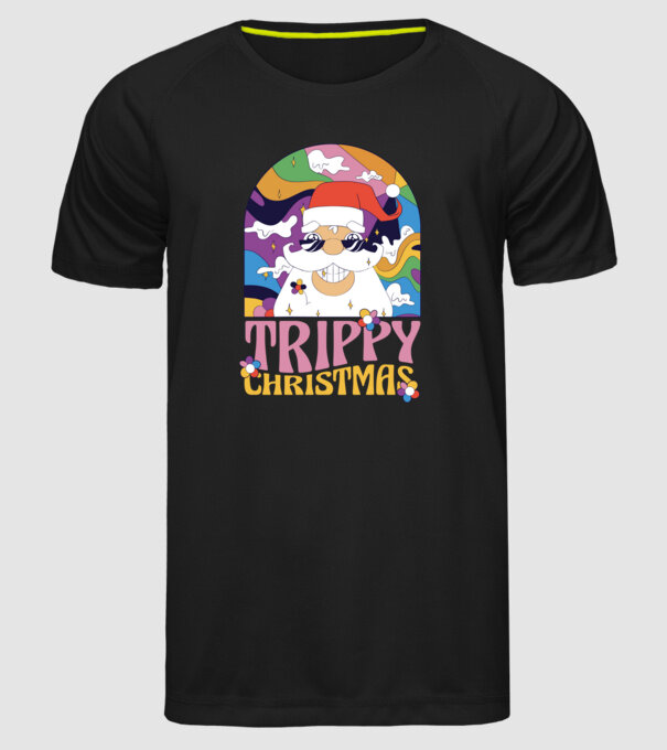 Trippy Christmas model negru pe tricou