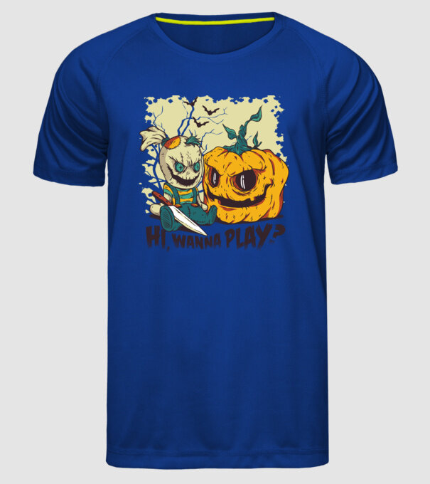 Vrei să te joci? Halloween model albastru regal pe tricou