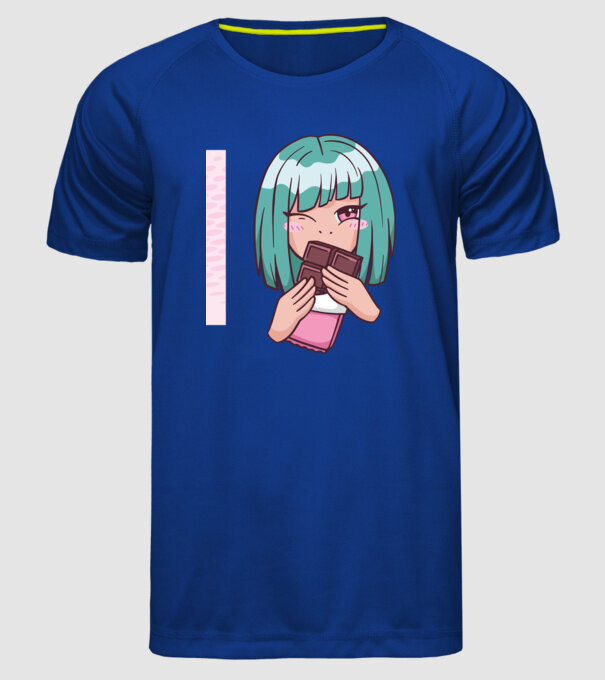 Anime fată cu ciocolată model albastru regal pe tricou