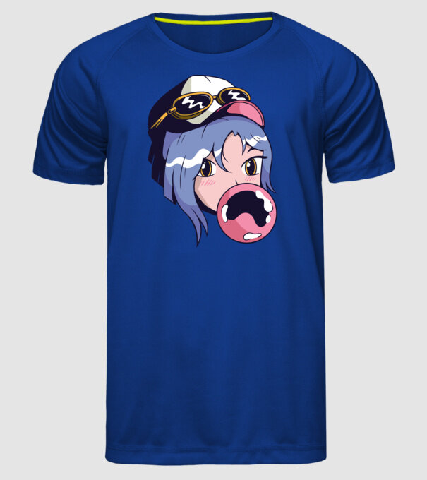 fată Anime cu gumă de mestecat model albastru regal pe tricou