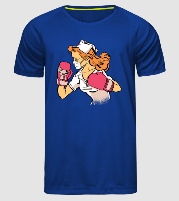 Asistentă Boxer model albastru regal pe tricou
