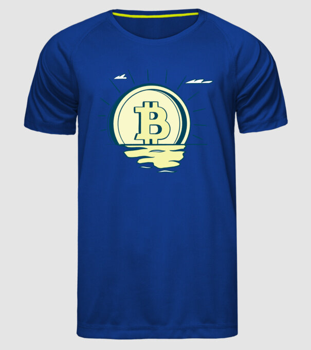 Bitcoin sunrise model albastru regal pe tricou
