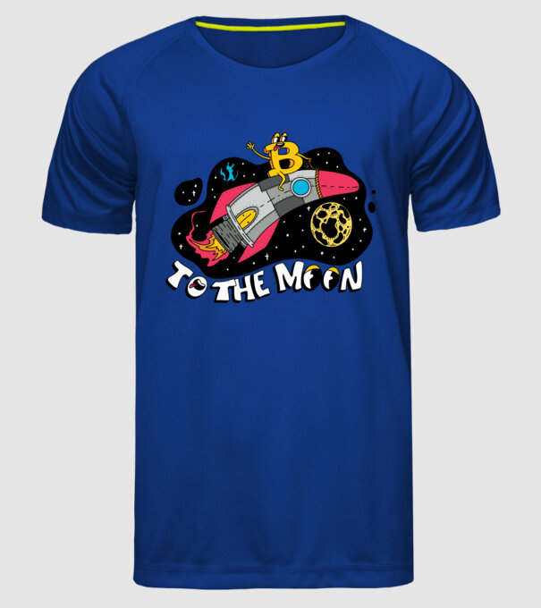 Bitcoin to the moon model albastru regal pe tricou