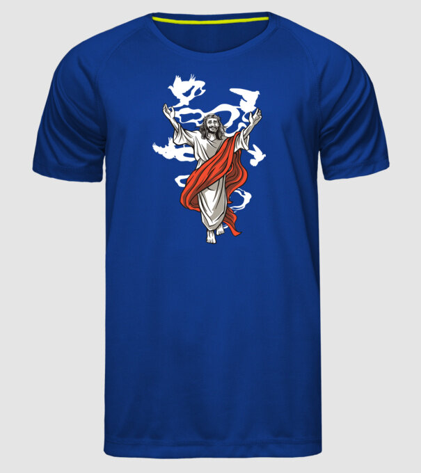 Isus fericit tricou creștin model albastru regal pe tricou