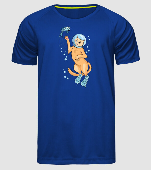 Pisică Scafandru model albastru regal pe tricou