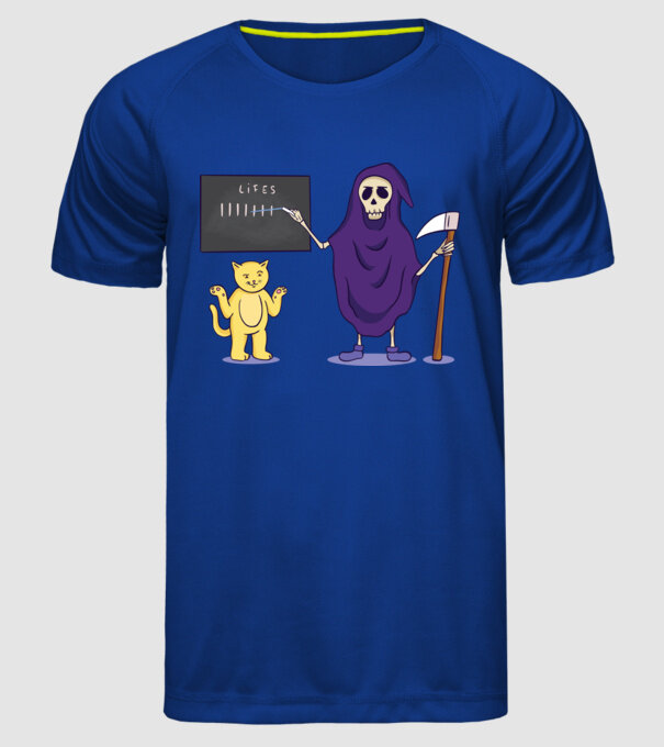 Cele 9 vieți ale pisicii model albastru regal pe tricou