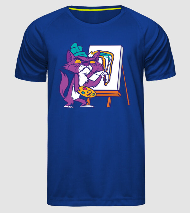 Pisică Dali model albastru regal pe tricou