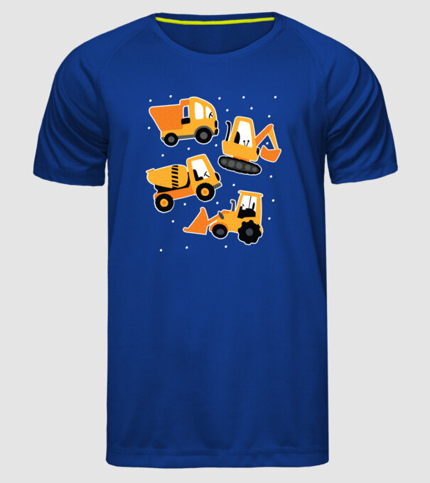 Vehicule de construcții model albastru regal pe tricou