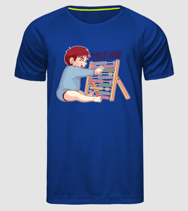 Bărbat la lucru tricou amuzant model albastru regal pe tricou