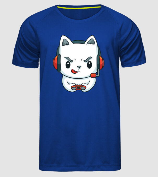 Pisică Gamer model albastru regal pe tricou
