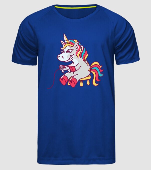 Gamer Unicorn model albastru regal pe tricou