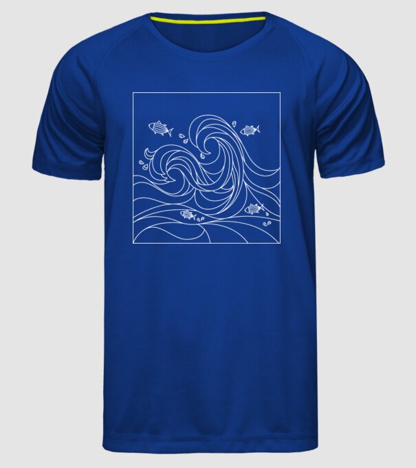 Ocean geometric model albastru regal pe tricou