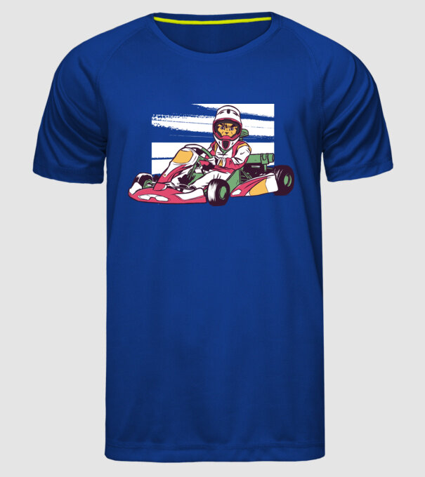 Pisică gokart model albastru regal pe tricou