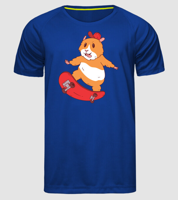 Hamster Skateboarder model albastru regal pe tricou