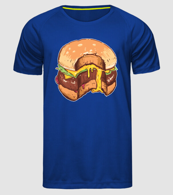 Hamburger model albastru regal pe tricou