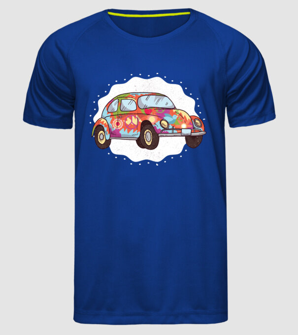 Hippy Beetle Volkswagen model albastru regal pe tricou