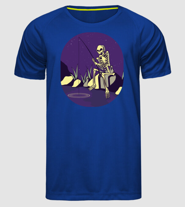 Schelet pescar model albastru regal pe tricou