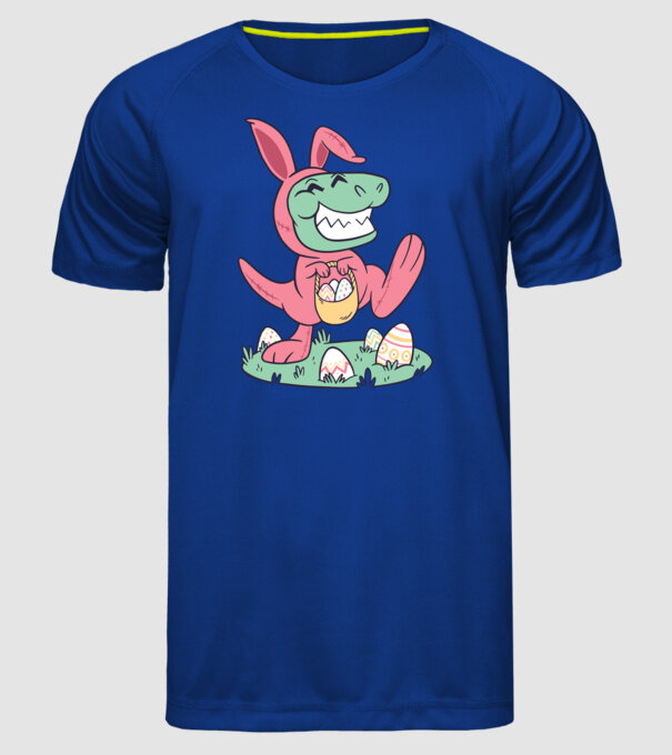 T-rex de Paște model albastru regal pe tricou