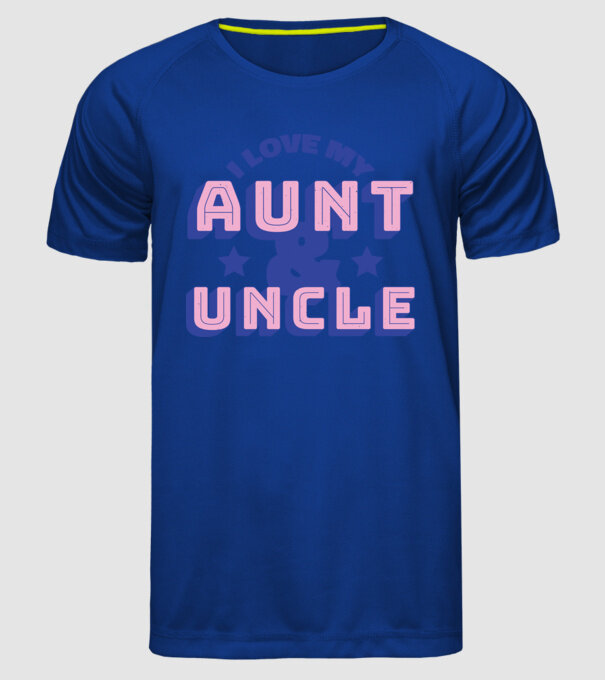 I Love My Aunt & Uncle model albastru regal pe tricou