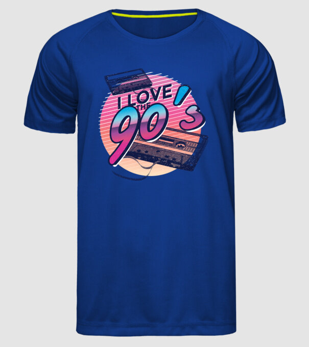 I love the 90s Casetă model albastru regal pe tricou