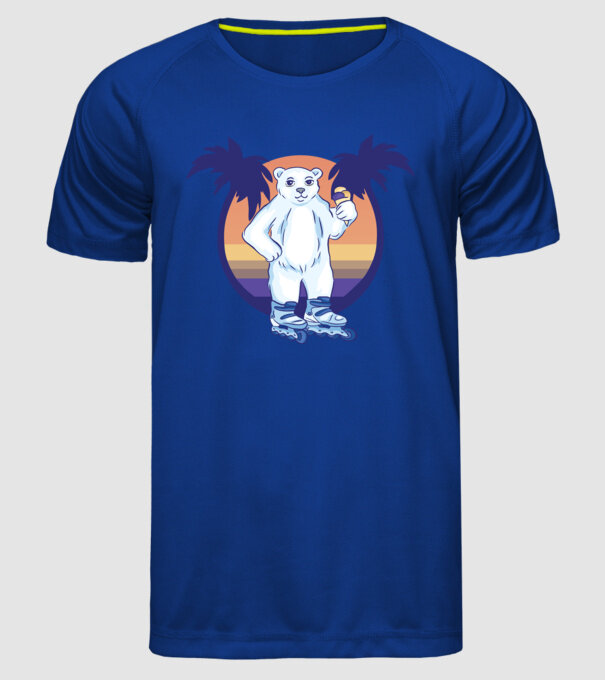 Urs polar cu patine cu rotile model albastru regal pe tricou