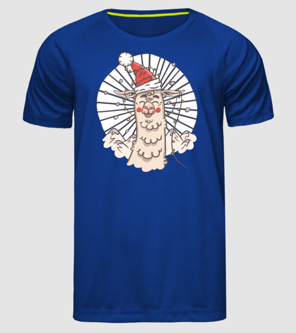 Llama de Crăciun model albastru regal pe tricou
