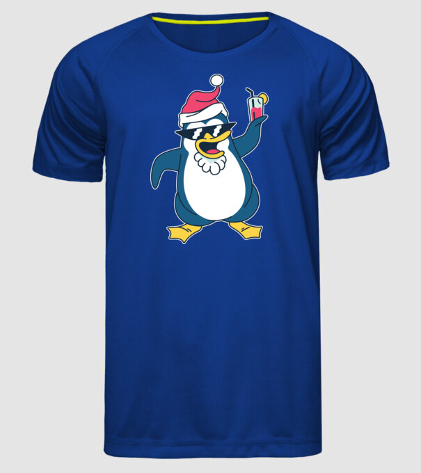Pinguin de Crăciun model albastru regal pe tricou