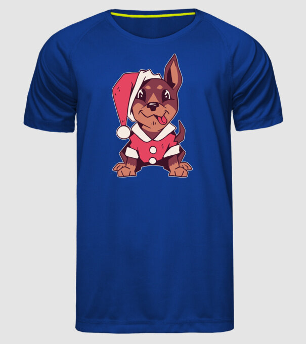 Teckel de Crăciun model albastru regal pe tricou