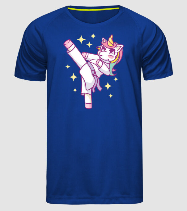 Karate unicorn model albastru regal pe tricou