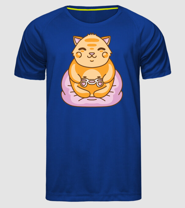 Pisică Gamer Kawaii model albastru regal pe tricou