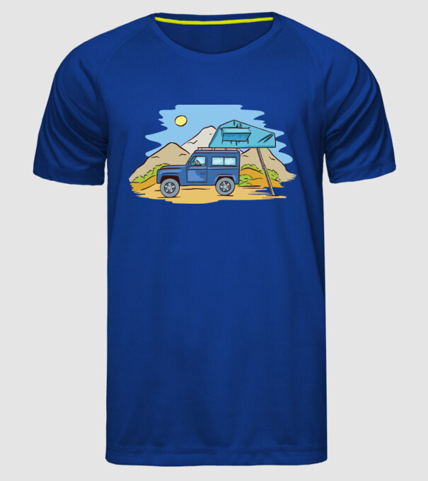 Mașină de camping model albastru regal pe tricou