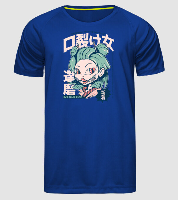 Kuchisake Onna Yokai Anime model albastru regal pe tricou