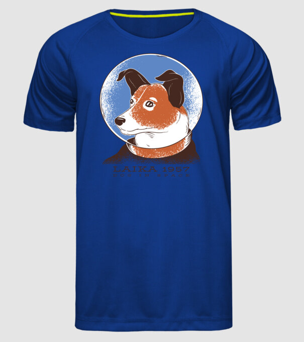 Laika 1957 - Câine în spațiu model albastru regal pe tricou
